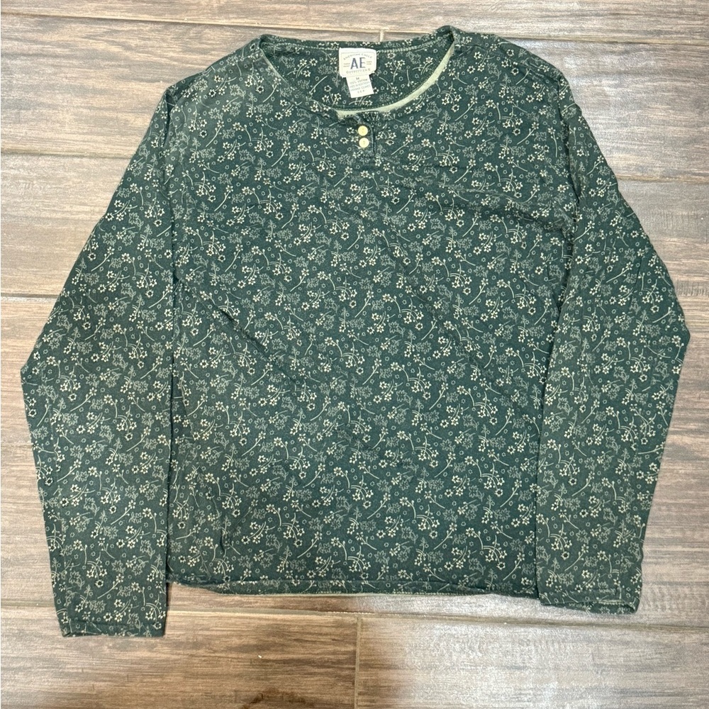 American Eagle Outfitters Dark Green Floral Top
